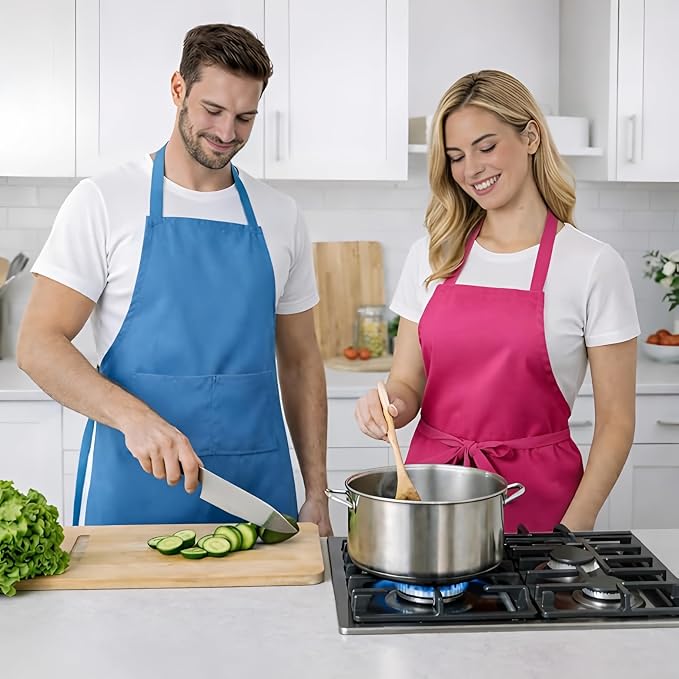 8 Pack Aprons Bulk with Pockets, Unisex Apron with Extra Long Ties for Chef, Cooking Classes, Painting, BBQ - Image 6