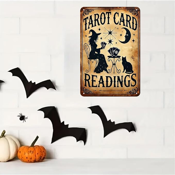 Vintage Cat Tarot Tin Sign Witch Moon Stars Metal Signs Print Aesthetic Room Decoration for Home Bedroom Dorm Bathroom Wall Decor 8 x 12 Inch - Image 2