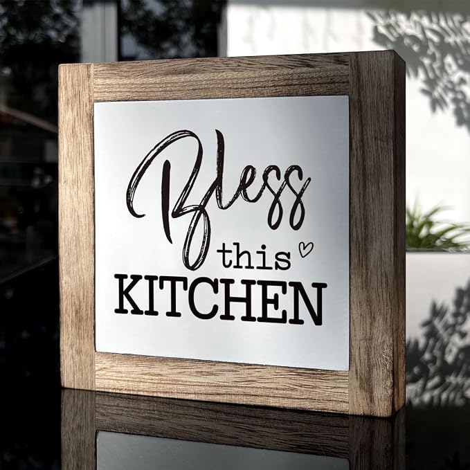 Bless This Kitchen Wooden Block Sign Decor - Housewarming Decor for Kitchen Shelf - Image 3