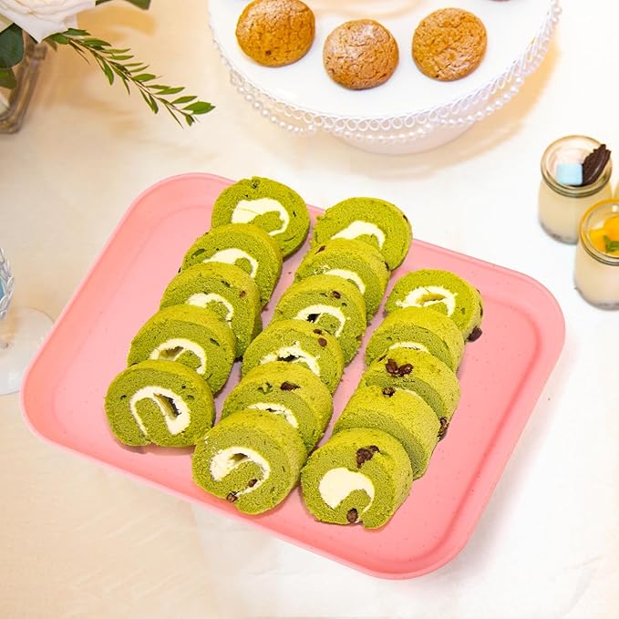 4 Pack Pink Plastic Serving Trays for Party Serving Food - Rectangular, 8.66 by 12 in, Heavy Duty Dessert Trays for Food Erving Platters for Party Tray Decor Veggie,Snack