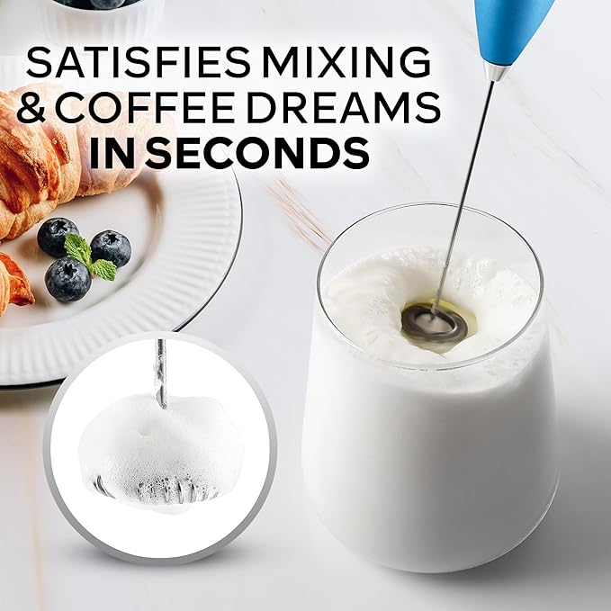 Zulay Kitchen Powerful Milk Frother Wand With 4 AA Duracell Batteries - Ultra Fast Handheld Drink Mixer - Electric Whisk Foam Maker for Coffee, Lattes, Cappuccino, Matcha & Creamer