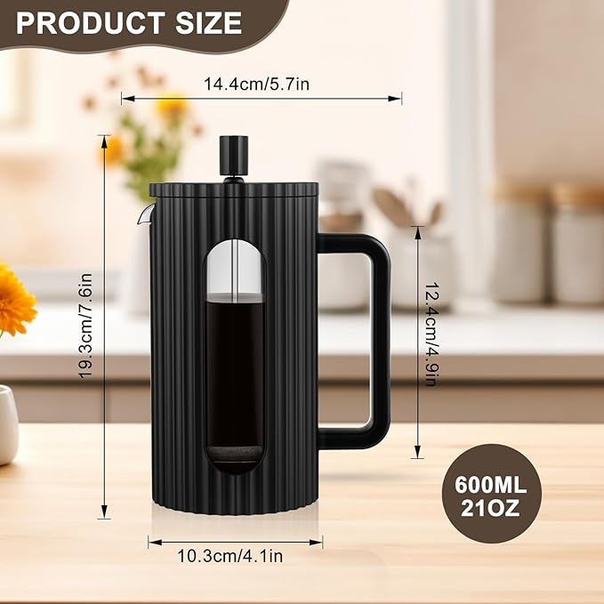 wedrink French Press Coffee Maker 21OZ, Heat Resistant Borosilicate Glass Carafe/Tea Maker Coffee Press Frother Brewer (600ml)