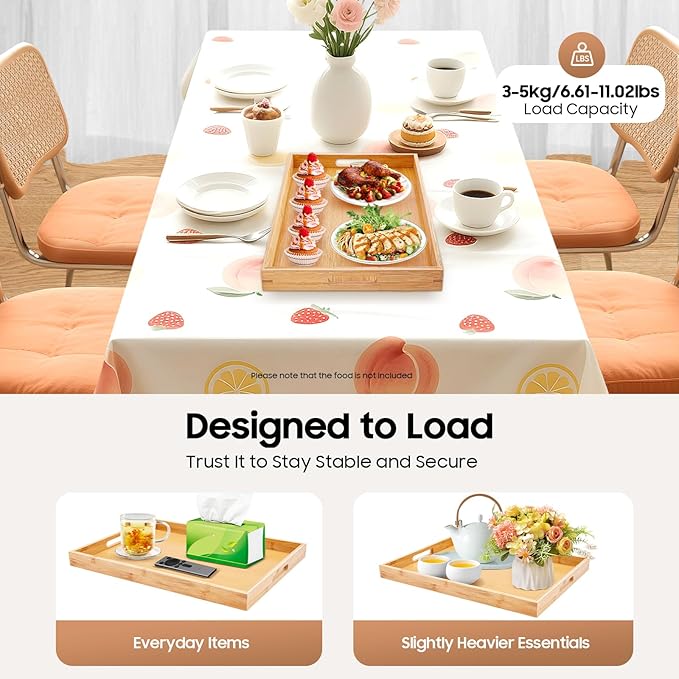 4 Pack Bamboo Serving Tray with Handles Kitchen Large Food Bamboo Tray Couch Tray Tea Decorative Serving Pallet for Dinner, Breakfast, Table Snack, 18.1×13×1.4In