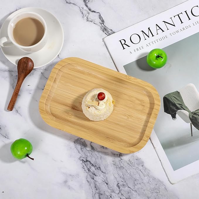 Bamboo Bathroom Tray, 7.9 x 5.1 x 0.8 Inch Wooden Vanity Tray Bathroom Counter Tray for Home Toilet Tank Perfume Cotton Swabs Cosmetic Lotion Organizing
