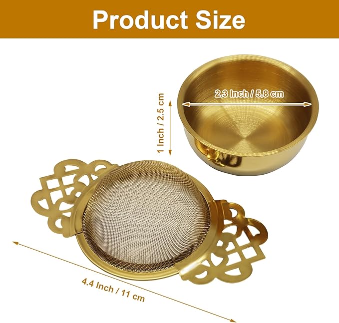 2 Pcs Tea Strainer Bowl, Stainless Steel Loose Leaf Tea Filter for Easy Brewing and Cleaning, Design Fits Most Standard Cups (Gold)
