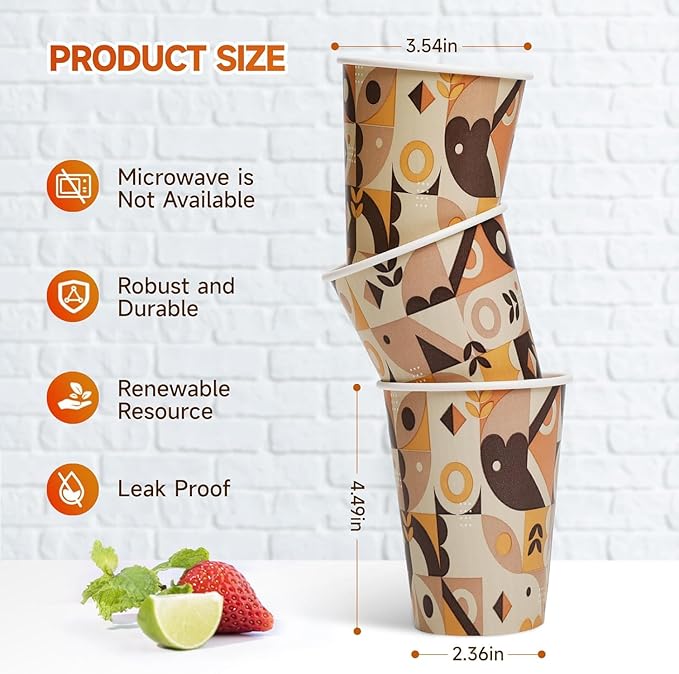 Tamone 100 Pack 12 oz Paper Coffee Cups, Disposable Coffee Cups with Lids, Paper Cups for Cold/Hot Drinking Coffee, Water, Juice or Tea, Suitable for Home, Restaurant, Store and Cafe