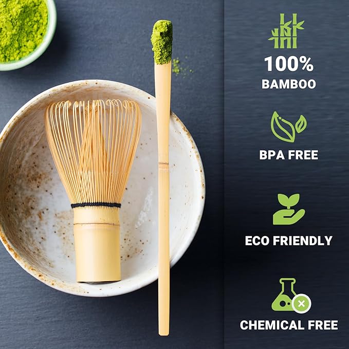 Bamboo Matcha Whisk Set -Matcha Whisk (Chasen),Whisk Holder(White),Sifter,Tea Scoop and Tea Spoon