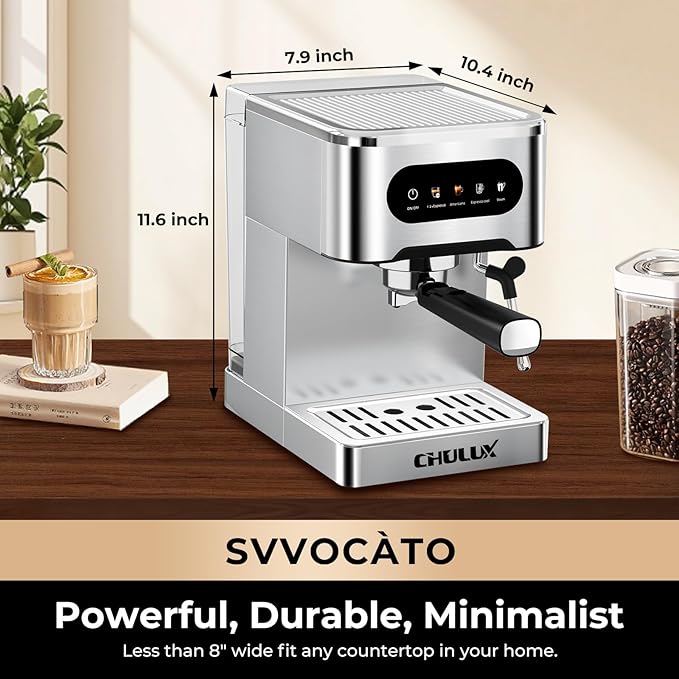 CHULUX Svvocàto Espresso Machine, Hot & Cool Espresso Maker with Milk Frother, Touchscreen Expresso Coffee Machine with 50oz Water Tank for Cappuccino, Americano
