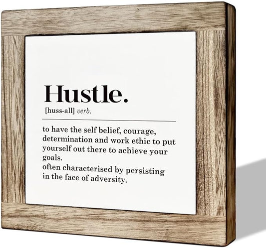 Hustle Definition Sign - Wooden Box Sign for Office, Classroom & Bedroom Decor - Motivational Desk Art - Farmhouse Style by MLTEye
