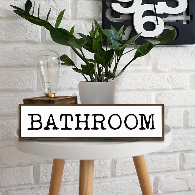 Bathroom Signs Decor, Rustic Hanging Signs and Plaques, Decorative Wall Art, Farmhouse Home Decor, Bathroom Decoration for Table Shelf, Framed Wooden Box Sign 17.8x4x1.2 inches - Image 4