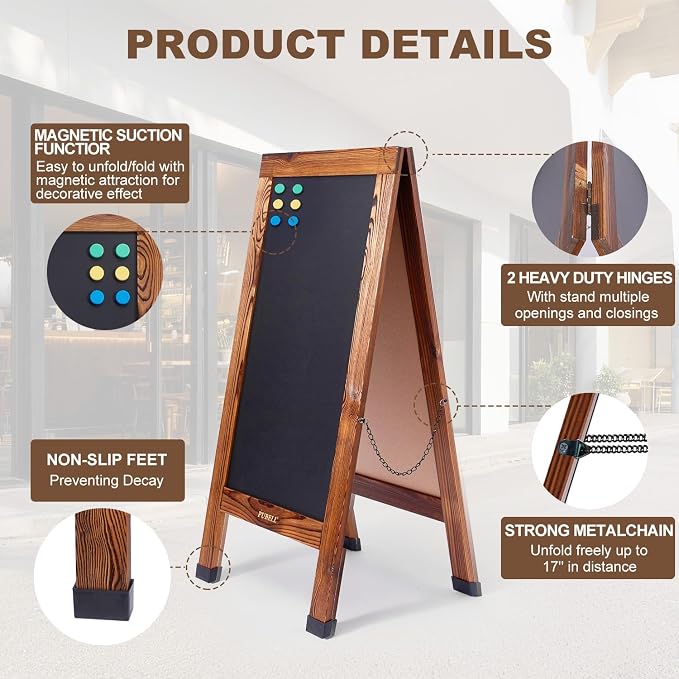 Large Sandwich A-Frame Chalkboard Sign - 40 x 20 Inches Magnetic Wooden Chalk Board for Sidewalk, Stand up Double-Sided Outdoor Easel Display for Restaurant Cafe Shop Wedding Party or Business - Image 5