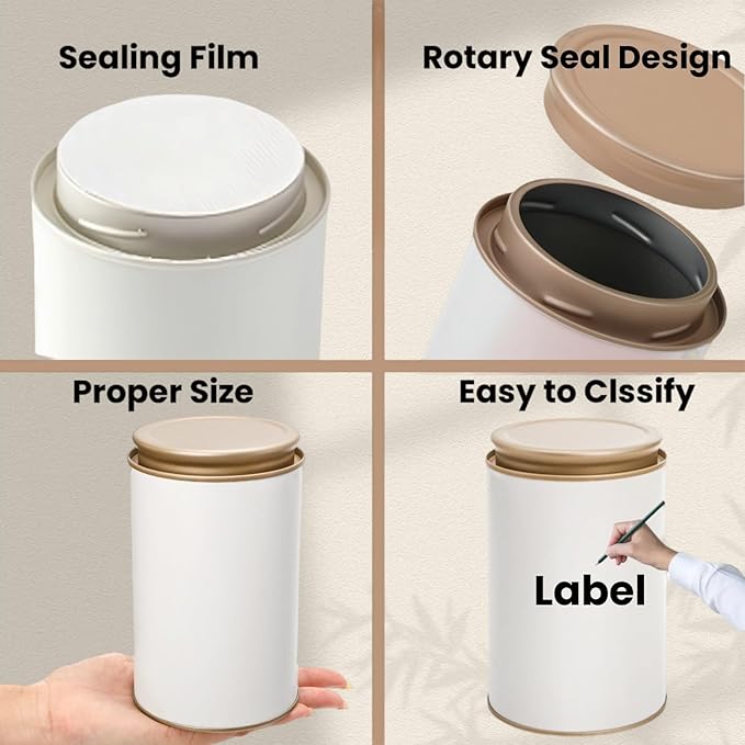 6 Pack Tea Tins Canister for Loose Tea, 23 Fl OZ Airtight Round Tin with Lid, Large Metal Tea Storage Jars, White Kitchen Containers for Travel Business Coffee Sugar Candy Spices Herbs