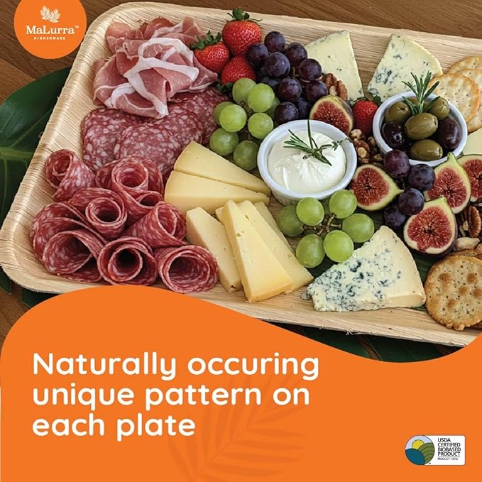 14"x10" Rectangle Tray - 50 PCs Disposable Serving Palm Platters Like Bamboo Charcuterie Tray | Biodegradable | Disposable | Eco-Friendly, Heavy Duty, Bulk | For Parties, Weddings, BBQs & Catering