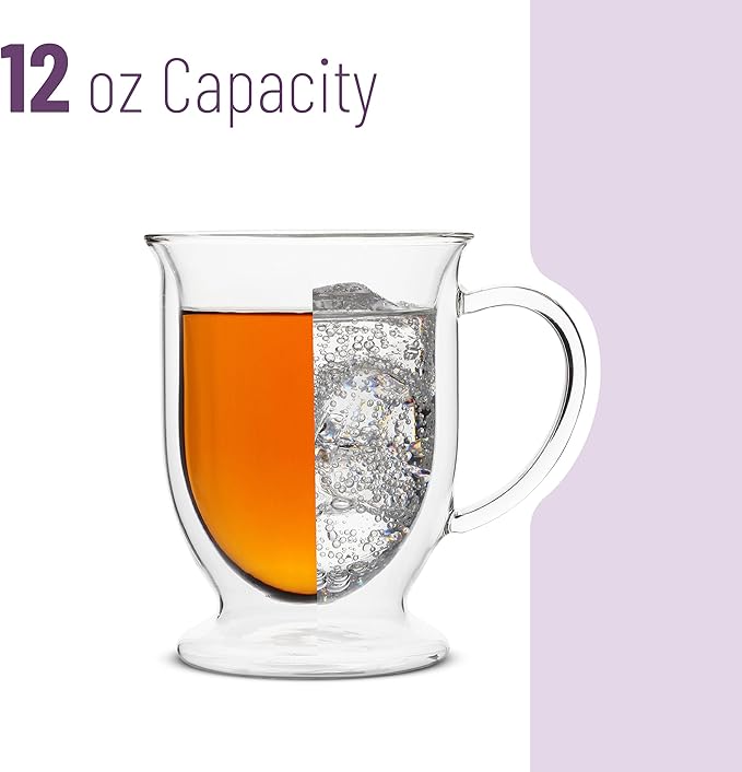BTaT- Double Walled Glass Coffee Mugs, 12 oz, Set of 6, Glass Coffee Cups with Handle, Insulated Clear Coffee Mug for Hot and Cold Beverages, Cappuccino, Latte, Tea, Americano, Microwave Safe