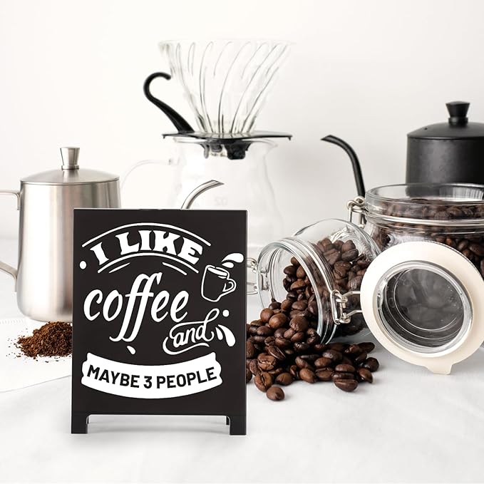 Coffee Bar Accessories Decor: Black Coffee Station Corner Decorations Sign for Kitchen Desk Shelf Tabletop