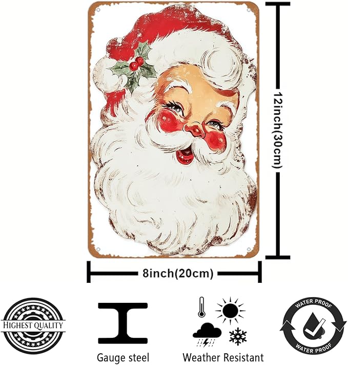 90s Vintage Christmas Decor Santa Claus Metal Sign Retro Christmas Tin Sings for Garden Yard Porch Bedroom Kitchen Decor 8 X 12 inch - Image 4