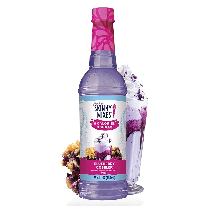 Jordan's Skinny Mixes Sugar Free Coffee Syrup, Blueberry Cobbler Coffee Flavoring Syrup, Zero Calorie Drink Mix for Lattes, Baking, Protein Shake or Cocktail, Dairy & Gluten Free, Kosher, 25.4 Fl Oz by JordansSkinnyMixes
