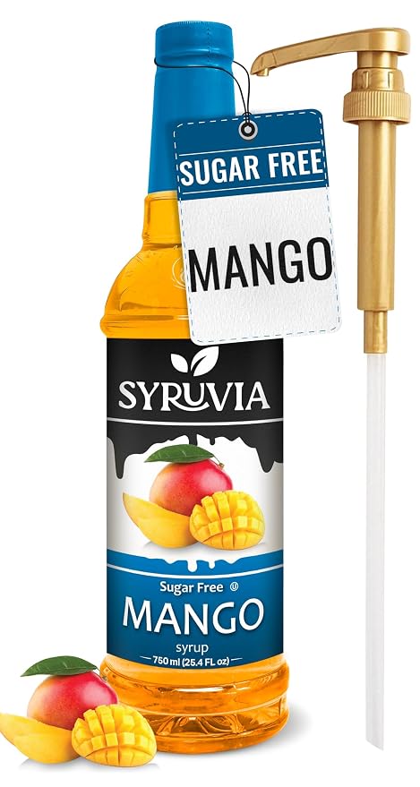 Syruvia Sugar-Free Mango Syrup, Flavored Syrup for Drinks, Cocktails, Lemonades, Iced Teas, and Desserts – 25.4 fl oz, With Pump by SYRUVIA