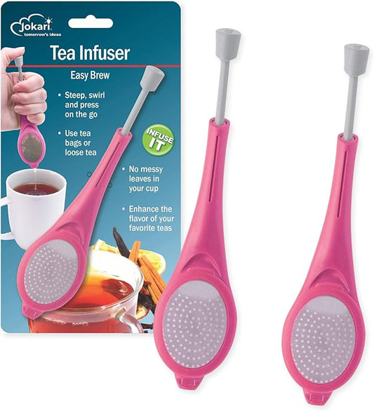 Jokari Loose Leaf Tea Infuser 2 Pack – Stainless Steel Mesh Reusable Tea Steeper with Easy Grip Handle – BPA-Free, Dishwasher Safe, for Custom Brewing – Pink
