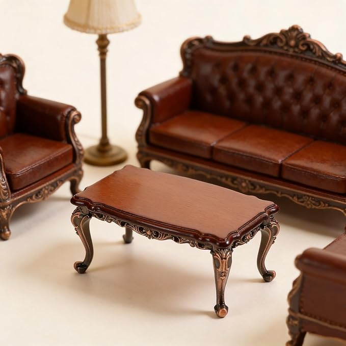 LUOZZY 1:12 Scale Miniature Dollhouse Coffee Table Realistic Red Antiqu Furniture for Playhouse Living Room Decorations