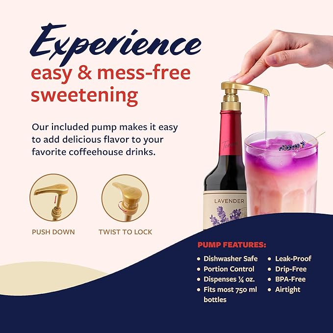 Torani Puremade Syrup, Lavender Flavoring for Drinks, Glass Bottle with Pump Included, 25.4 Fl Oz