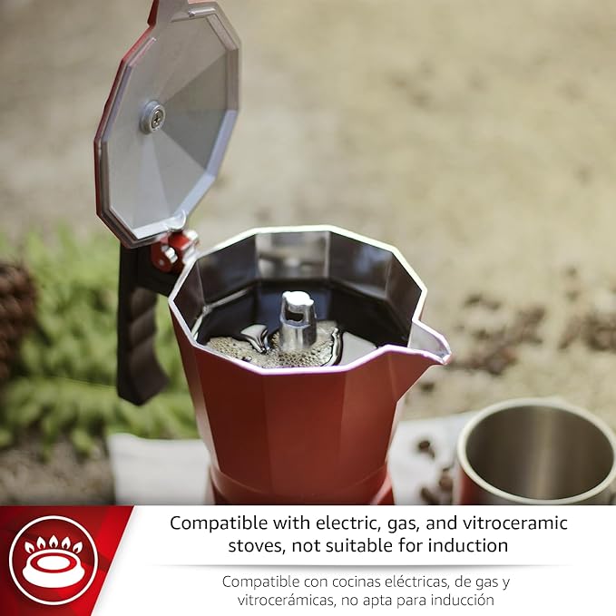 Magefesa Colombia Red Stovetop Espresso Moka Pot, 6-Cup/10 oz, Italian Coffee Maker for Cuban Coffee, Extra-Thick Aluminum, Heat-Resistant Handle, Safe & Easy-to-Use, Greca Coffee Maker