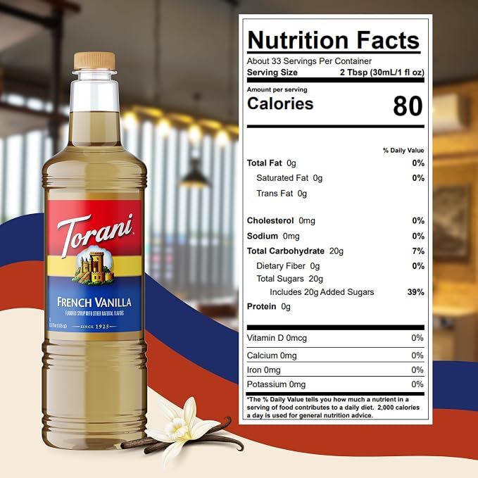 Torani French Vanilla Coffee Syrup 1 Liter Bottle with Pump Dispenser – Flavored Syrup with Pure Cane Sugar & Natural Ingredients – Perfect for Lattes, Teas, Cocktails & Desserts - Image 2