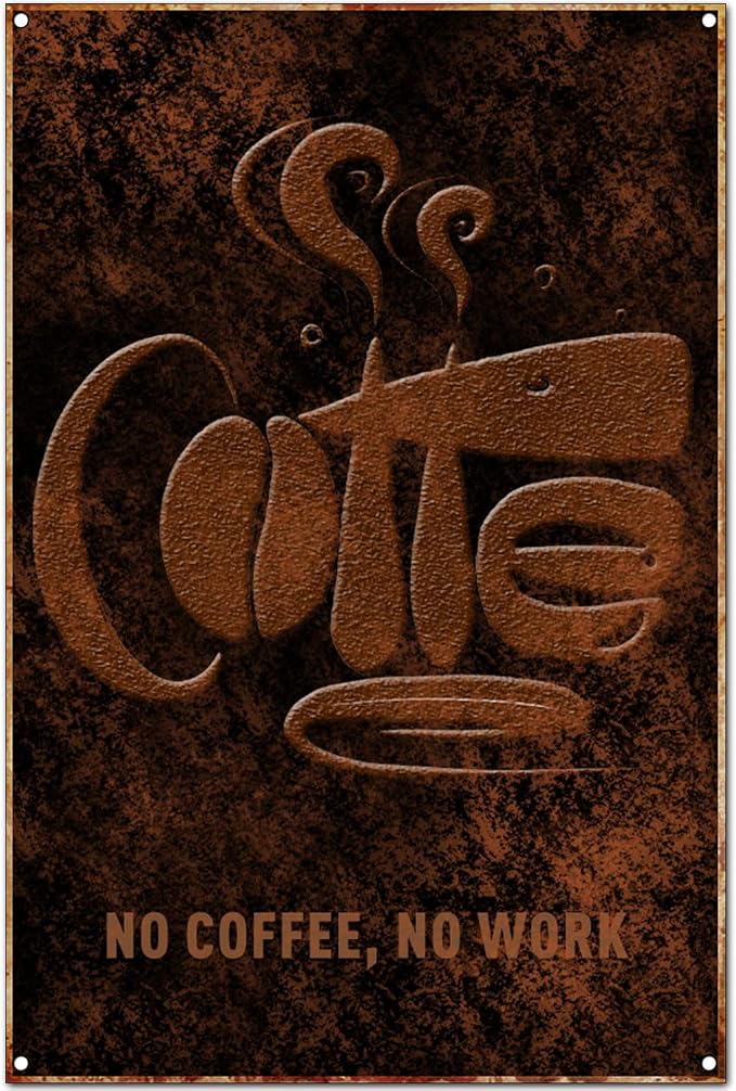 Funny Vintage Coffee Lovers Tin Sign Collection Wall Art – Retro Wall Decoration For Cafe Bar/Garage/Man Cave/Kitchen, 8x12 Inches (L -, 12X8X0.08 IN) by Unknown