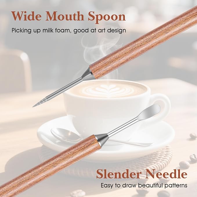 1PCS Espresso Coffee Stirrer, 2PCS Latte Art Pen 6 Needles 0.35mm Espresso Distribution Tools Stainless Steel Coffee Stirring Tool with Wood Handle for Home Cafe Bar Gift - Image 4