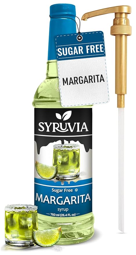 Syruvia Sugar Free Margarita Syrup, Flavored Syrup for Cocktails, Drinks, Lemonades, Iced Teas, and Desserts – 25.4 fl oz, With Pump by SYRUVIA