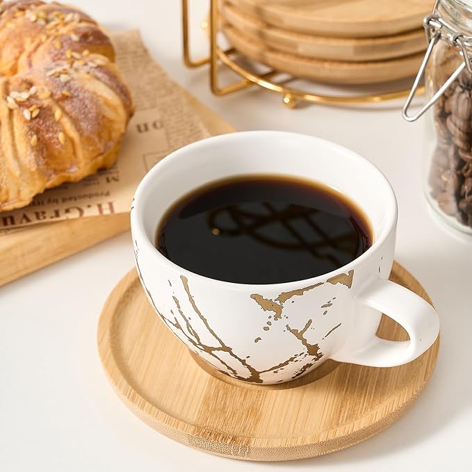 LUKA Ceramic Demitasse Espresso Cups Set with Saucers and Metal Stand, 8 oz Porcelain Stackable Cappuccino Cups Teacup For Tea, Espresso, Latte, Coffee, Cafe Mocha, Set of 4, White | Demitasse, Set, with Saucers, and Metal Stand, Stackable, Cappuccino ...