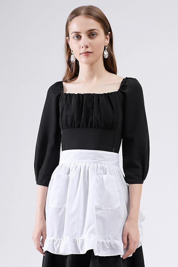 Waist Apron with Pockets Retro Kitchen Cleaning Ruffles Half Apron - Image 2