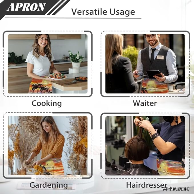 Server Apron with 3 Pockets 13 Inch Short Half Waist Aprons Waterproof Cooking Aprons for Women Men - Image 5