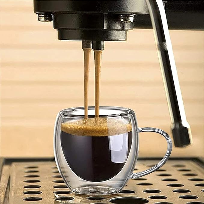 8 oz Double Walled Glass Coffee Mugs, Clear Glass Mug Set of 4, Insulated Borosilicate Glass Coffee Cups with Handle, Espresso Mugs for Cappuccino, Latte, Tea, Hot/Cold Drink