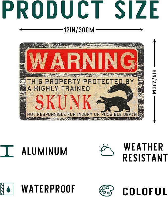 Skunk Warning Skunk Mtal Signs Vintage Warning Tin Sign Retro Decor for Home Garden Yard Garage Street Outdoor 8×12 Inches - Image 2