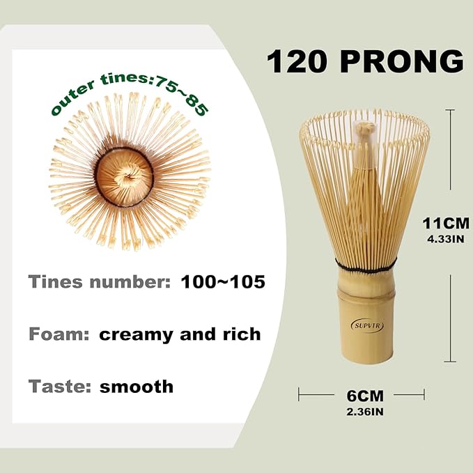 Premium Bamboo Matcha Whisk 120-Prong – Matcha preparation - Making Smooth and Frothy texture – Perfect for Daily Use, Travel, and Gift Giving - Matcha Tea Brush - Matcha whisk set