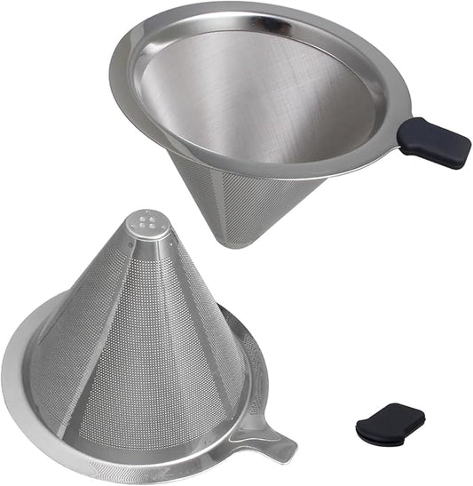 Double Mesh Pour Over Coffee Filter Set-300+600 Mesh Reusable Stainless Steel Coffee Filter with Detachable Handle,Easy Clean,2-in-1 for Drip/Cold Brew/Espresso,Fits Most V60/Chemex Brewers
