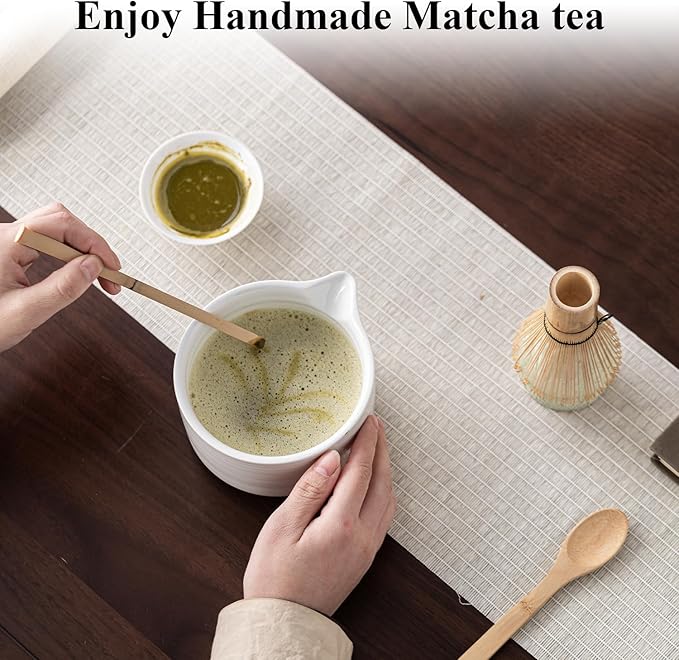 4 Pcs Matcha Whisk Set - Bamboo Matcha Whisk, Holder, Scoop, Spoon - Traditional Japanese Tea Ceremony - Matcha Green Tea Accessories