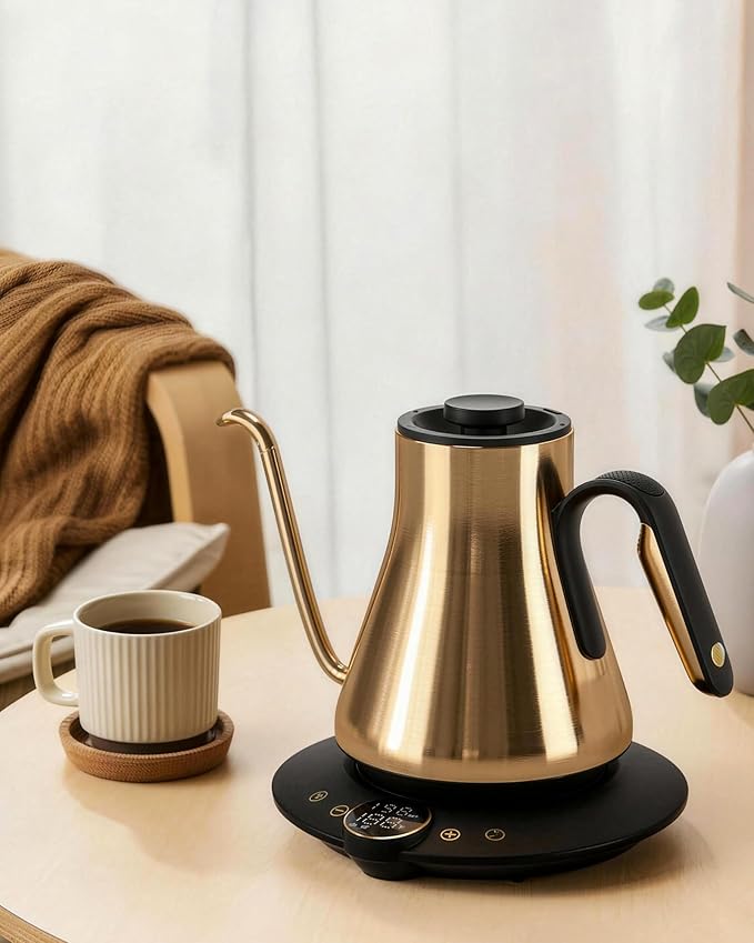 Cocinare Barista Collection Gooseneck Electric Kettle, ±1℉ Precise Temperature Control for Pour-Over Coffee & Tea, Quick Heating 1500W, Stainless Steel Interior, 0.9L (Soulages Black)