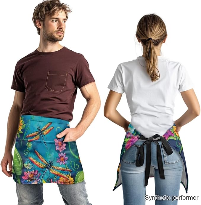 Waist Apron with 3 Pockets Waterproof 13 Inch Short Half Waist Aprons Women Men Server Aprons Waitress Waiter Apron - Image 2