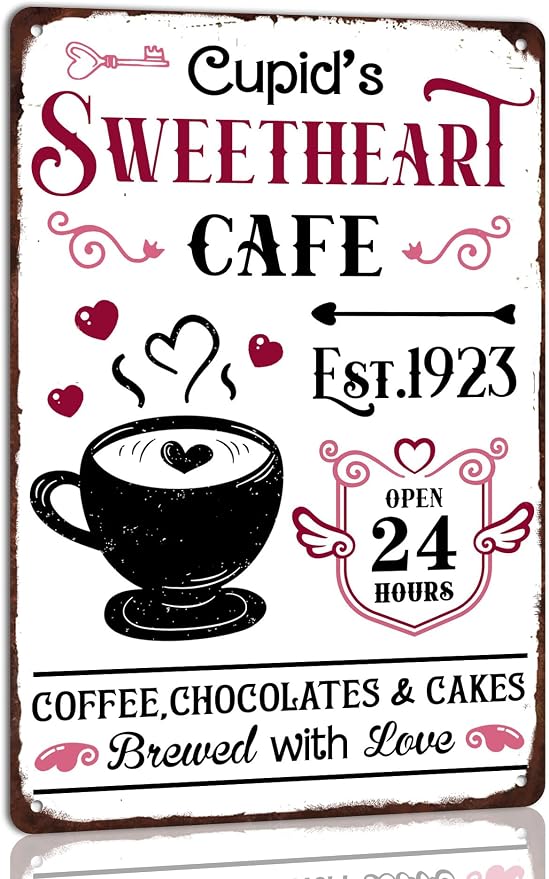 Cupid’S Sweetheart Cafe Retro Metal Tin Sign Vintage Poster Valentine's Day Sign for Kitchen Home Bar Coffee Wall Decor 8x12 Inch by Unknown