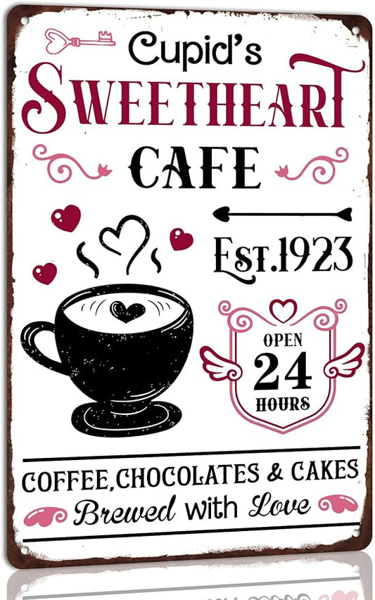 Cupid’S Sweetheart Cafe Retro Metal Tin Sign Vintage Poster Valentine's Day Sign for Kitchen Home Bar Coffee Wall Decor 8x12 Inch by Unknown