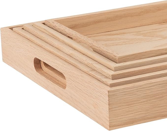 Hammont Montessori Wooden Serving Trays - 5 Piece Set, Brown Oak Wood, Decorative, Convenient, Versatile, Easy to Clean