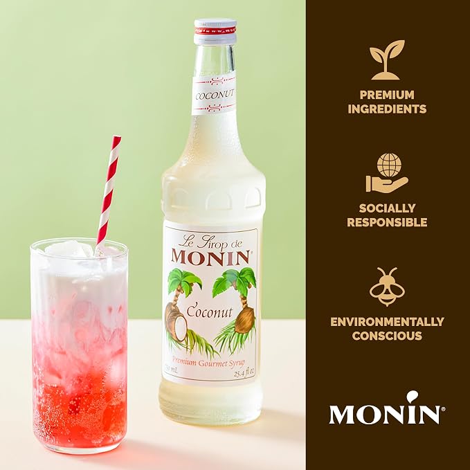 Monin - Coconut Syrup, Creamy Tropical Flavored Syrup, Coffee Syrup, Natural Flavor Drink Mix, Simple Syrup for Coffee, Lemonade, Cocktails, & More, Gluten-Free, Non-GMO, Clean Label (750 ml) - Image 4