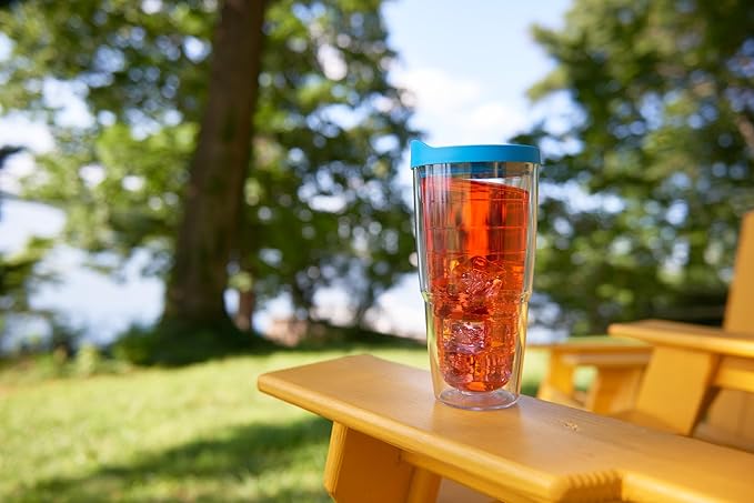 Tervis Clear & Colorful Lidded Made in USA Double Walled Insulated Tumbler Travel Cup Keeps Drinks Cold & Hot, 24oz, Maroon Lid