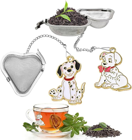 Tea infusers, loose tea strainer, Heart shaped tea ball + cute animal pendant, reusable tea steeper makes afternoon tea meaningful (2, spotted dog)