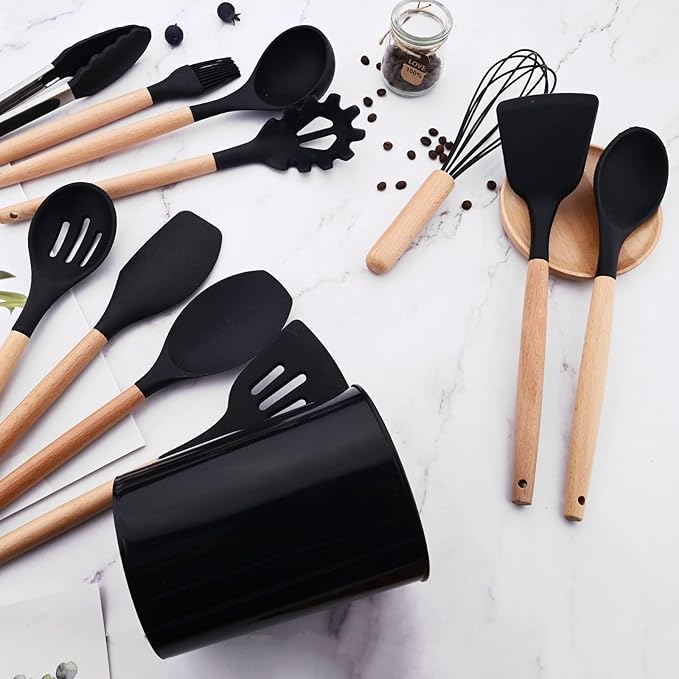 1pcs Black Cooking Utensils Plastic Holder, Kitchen Utensil Holder Organizer for Countertop