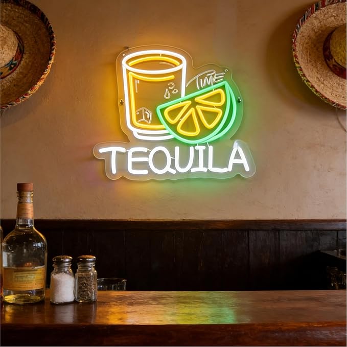 Tequila LED Neon Sign, Tequila Cup and Lemon Slice Shaped Neon Light, USB Powered Decorative Light for Bar Party Home Living Room Drink Theme Wall Table Decor, 13.8 x 12.2 In - Image 5