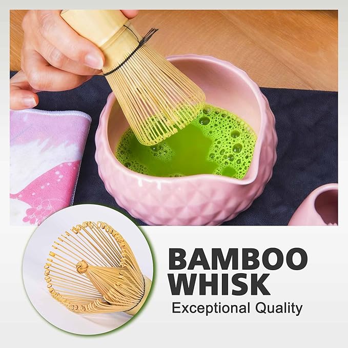 Matcha Whisk Bowl Set, 7PCS Japanese Matcha Kit with Spout Bowl Bamboo Whisk Stand Scoop Sifter Accessories for Tea Ceremony Latte, Gifts for Family,Friends
