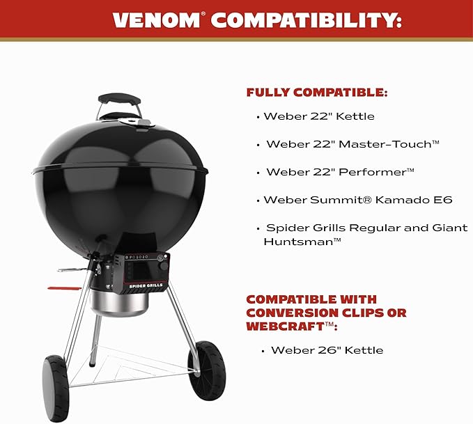 Spider Grills Venom Fan-Powered Temperature Controller with Wi-Fi and App Control for Weber Kettle Grills